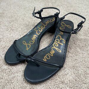 Sam Edelman Isle Sandals Womens 10 Black Leather Block Heel Strappy Toe Loop